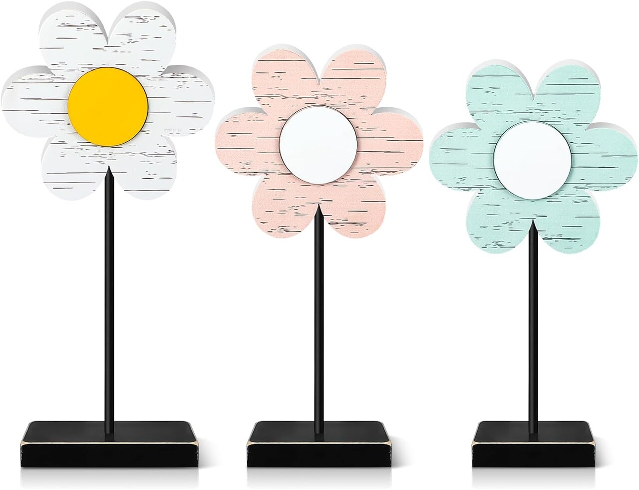 3-Piece Spring Flower Wooden Table Signs – Freestanding Farmhouse Centerpieces for Tables, Tiered Tray Decor, Party Favors, and Rustic Home Decorations